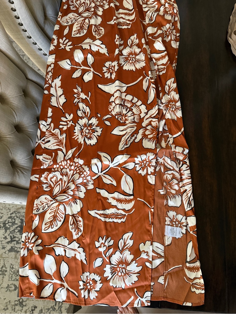 Rust Floral Maxi Dress with Side Slit and Relaxed Fit - Picture 12 of 13